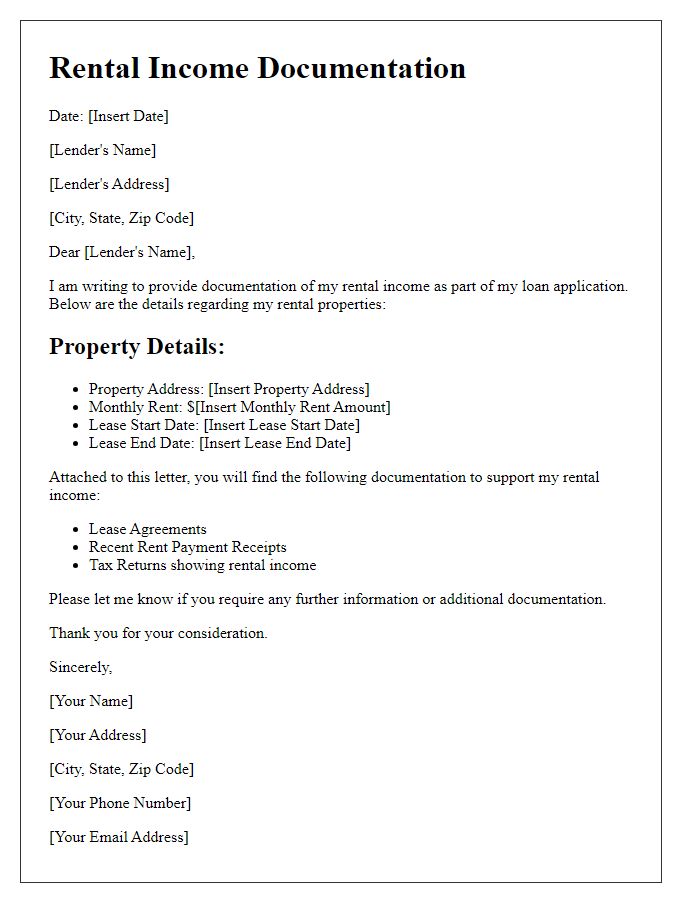 Letter template of rental income documentation for loan request