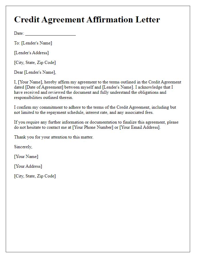 Letter template of credit agreement affirmation