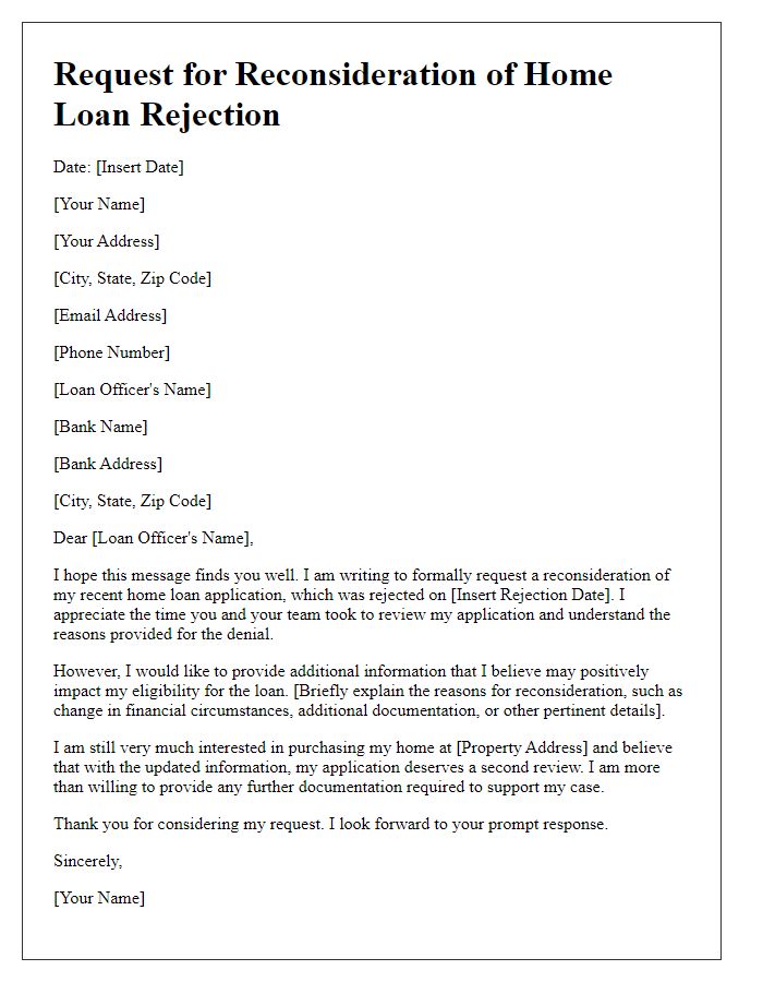 Letter template of request for reconsideration of home loan rejection.