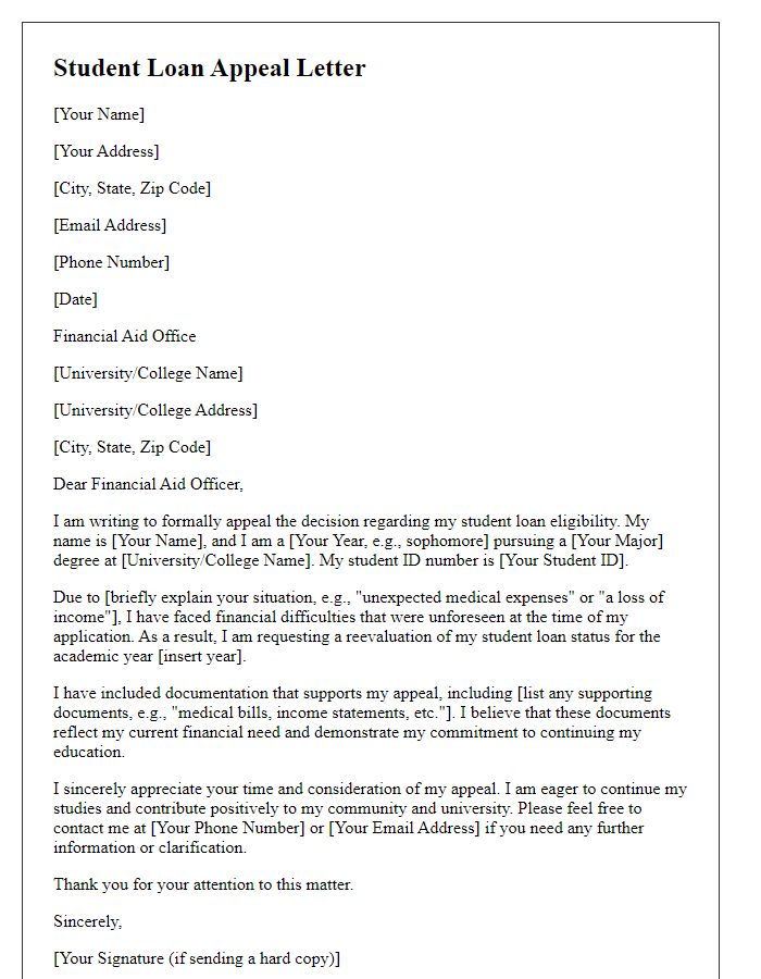 Letter template of appeal for a student loan