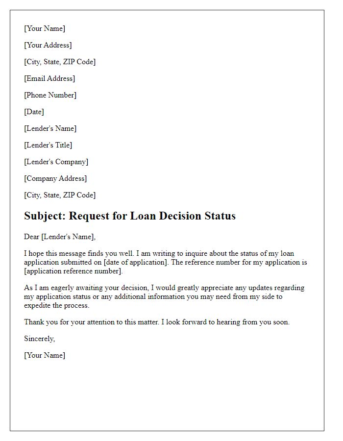 Letter template of loan decision status request