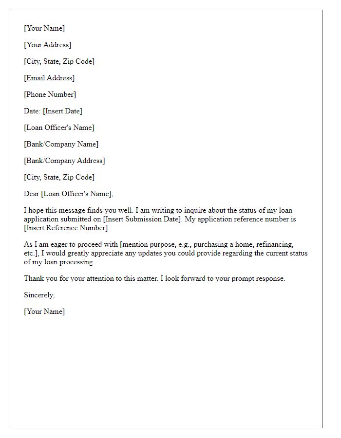 Letter template of loan processing status check