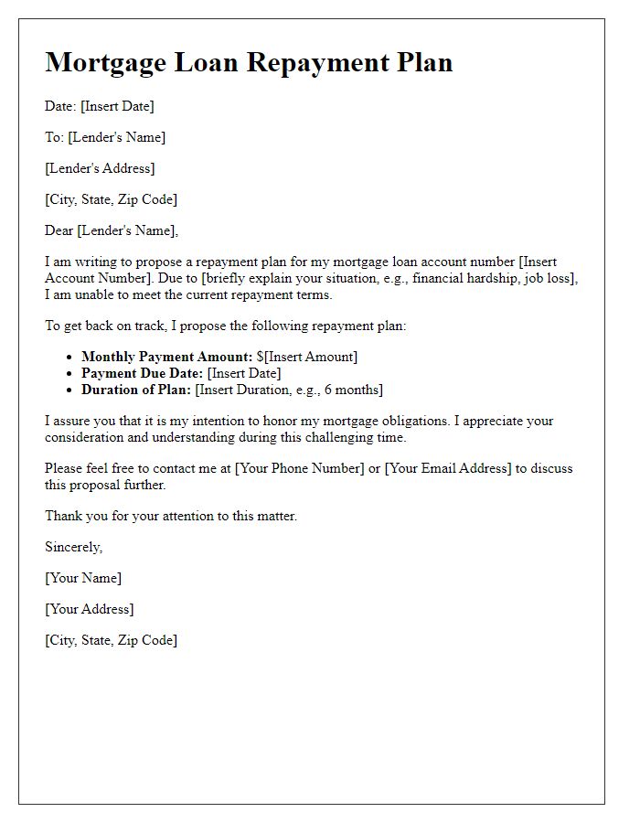 Letter template of mortgage loan repayment plan.