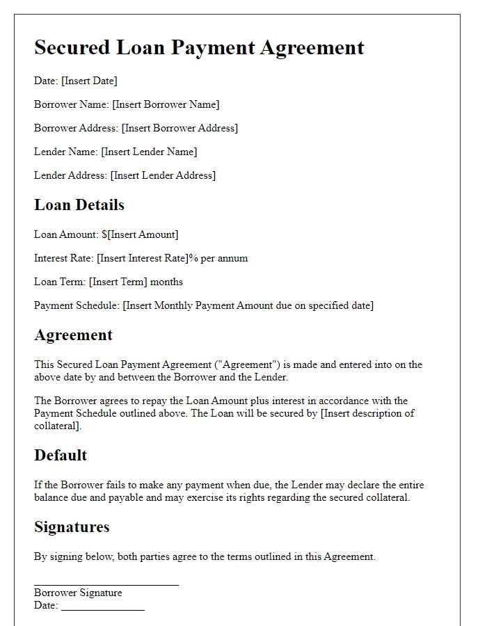 Letter template of secured loan payment agreement.