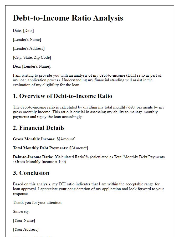 Letter template of Debt-to-Income Ratio Analysis for Loan