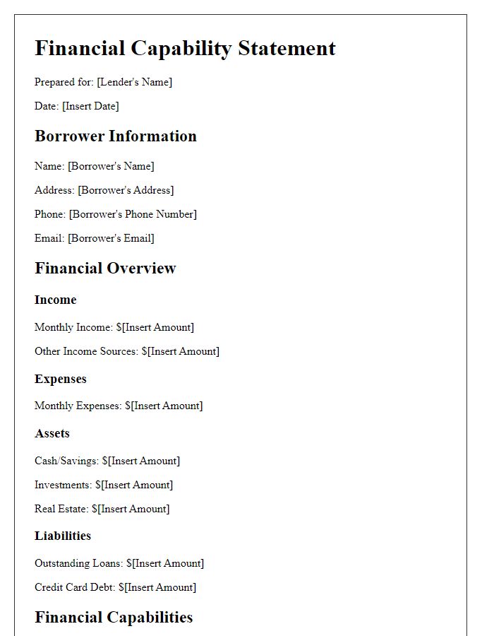 Letter template of Financial Capability Statement for Loan