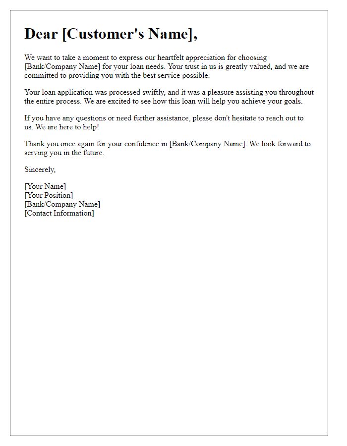 Letter template of customer loan appreciation note