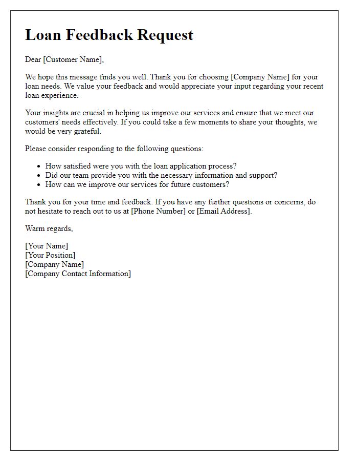 Letter template of customer loan feedback request