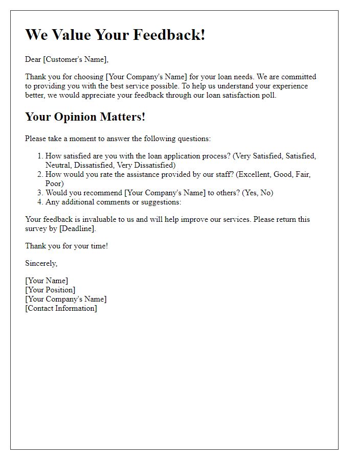 Letter template of customer loan satisfaction poll