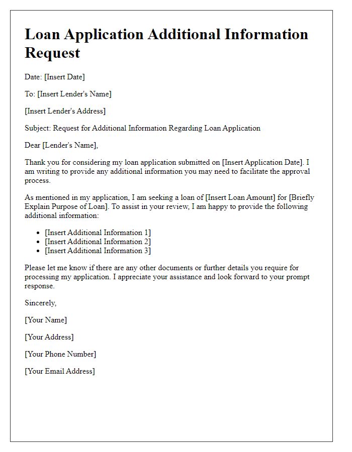 Letter template of loan application additional information request