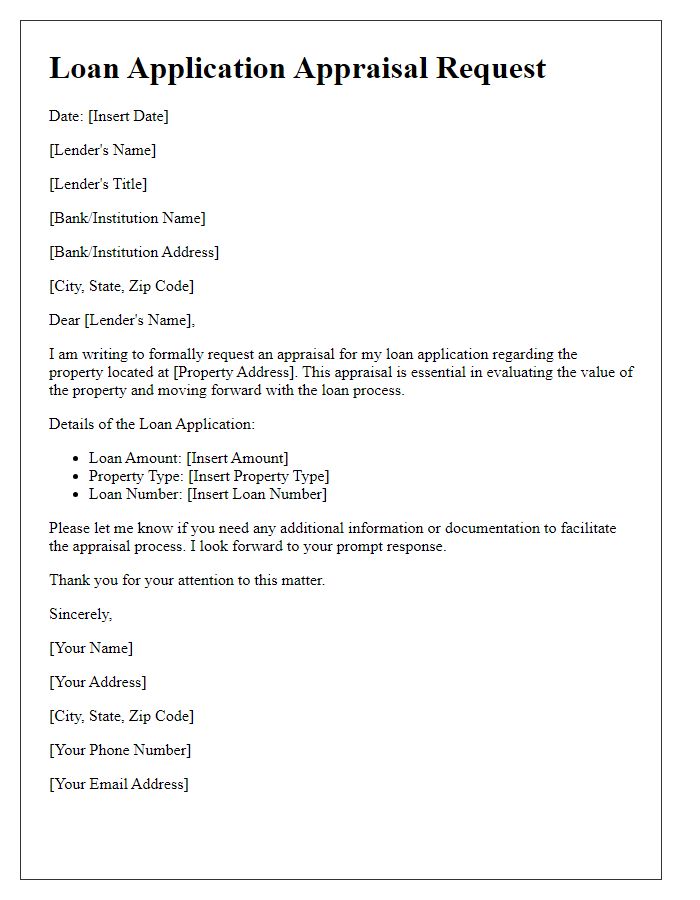 Letter template of loan application appraisal request