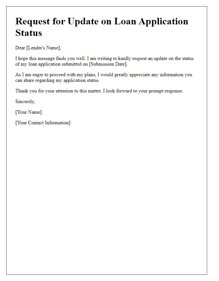 Letter template of feedback request for my loan status