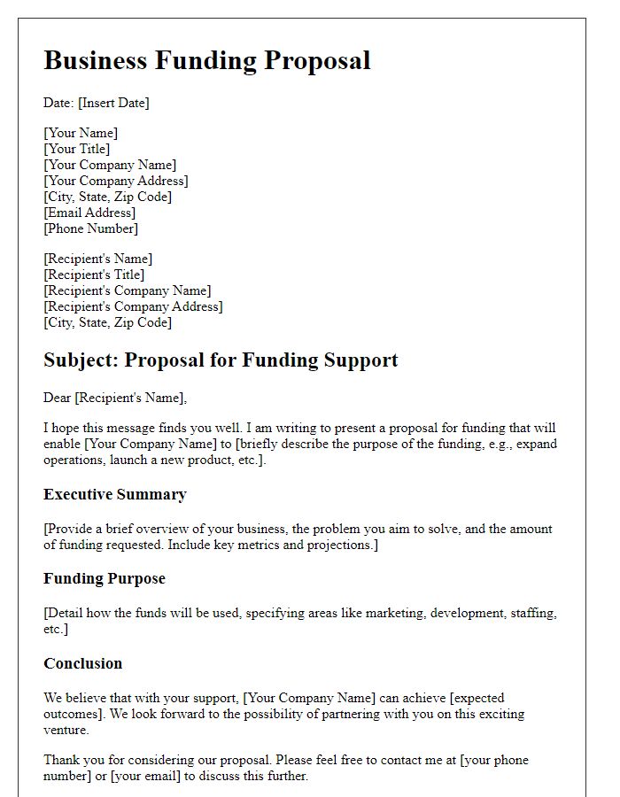 Letter template of business funding proposal