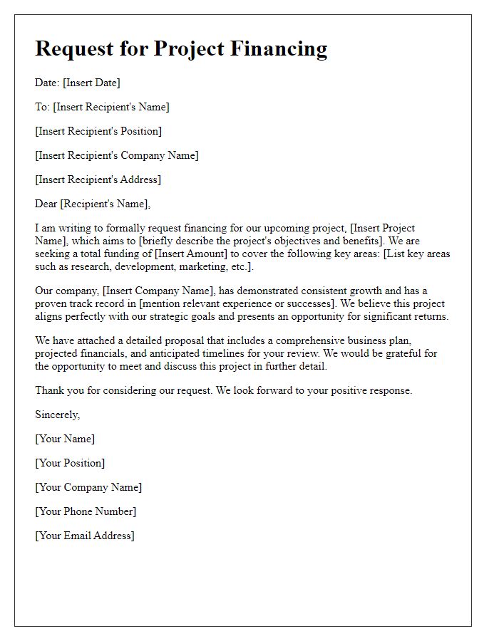 Letter template of business project financing request