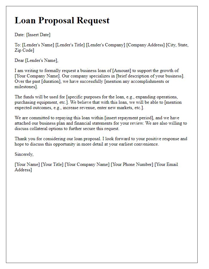 Letter template of formal business loan proposal request