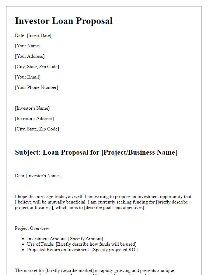 Letter template of investor loan proposal