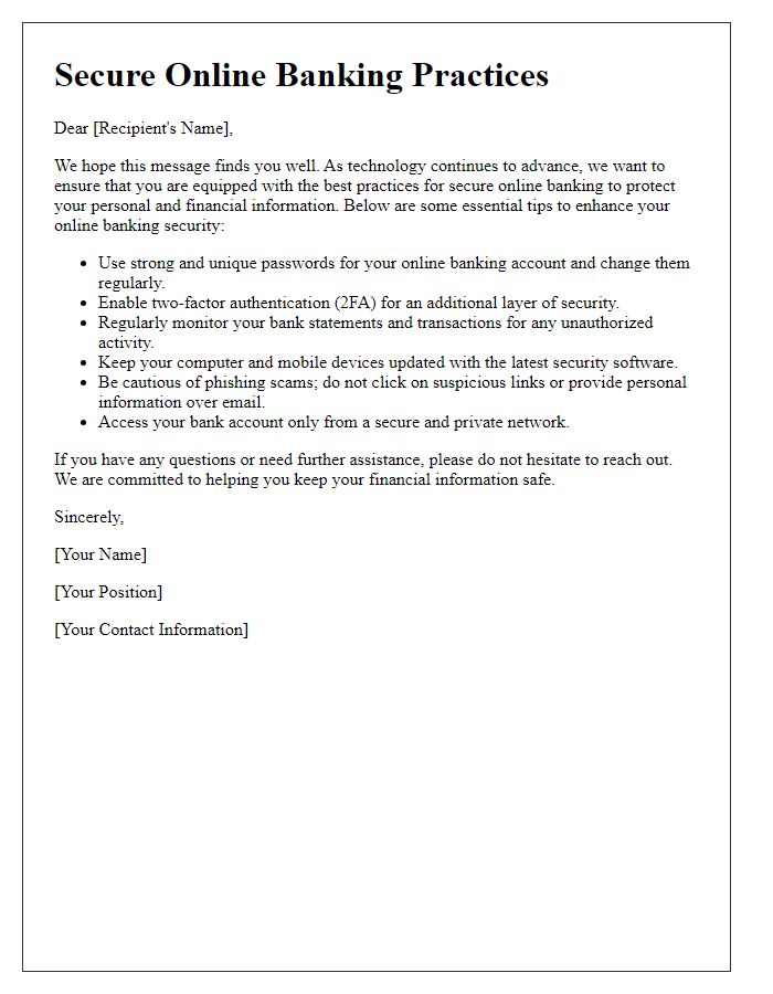 Letter template of guide to secure online banking practices