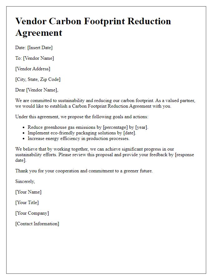 Letter template of vendor carbon footprint reduction agreement