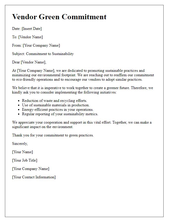 Letter template of vendor green commitment