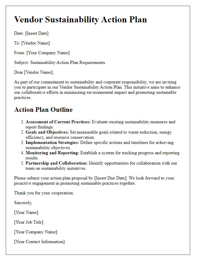 Letter template of vendor sustainability action plan
