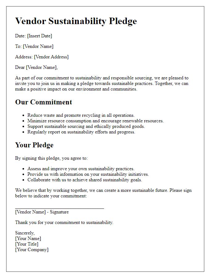 Letter template of vendor sustainability pledge