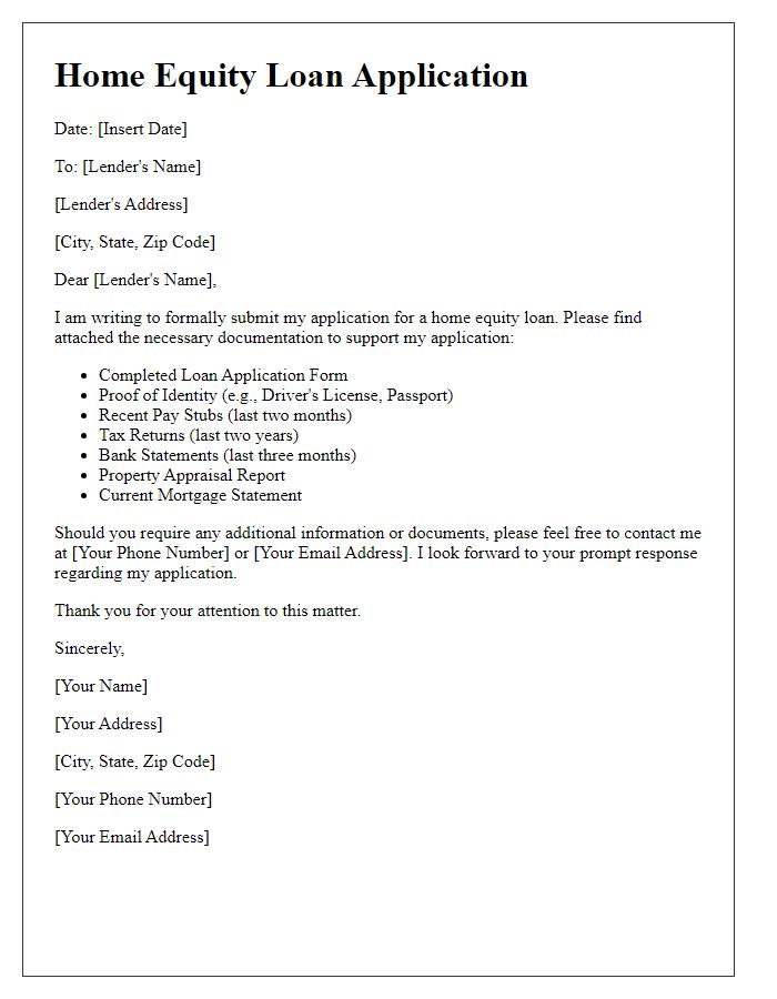 Letter template of documentation for home equity loan application