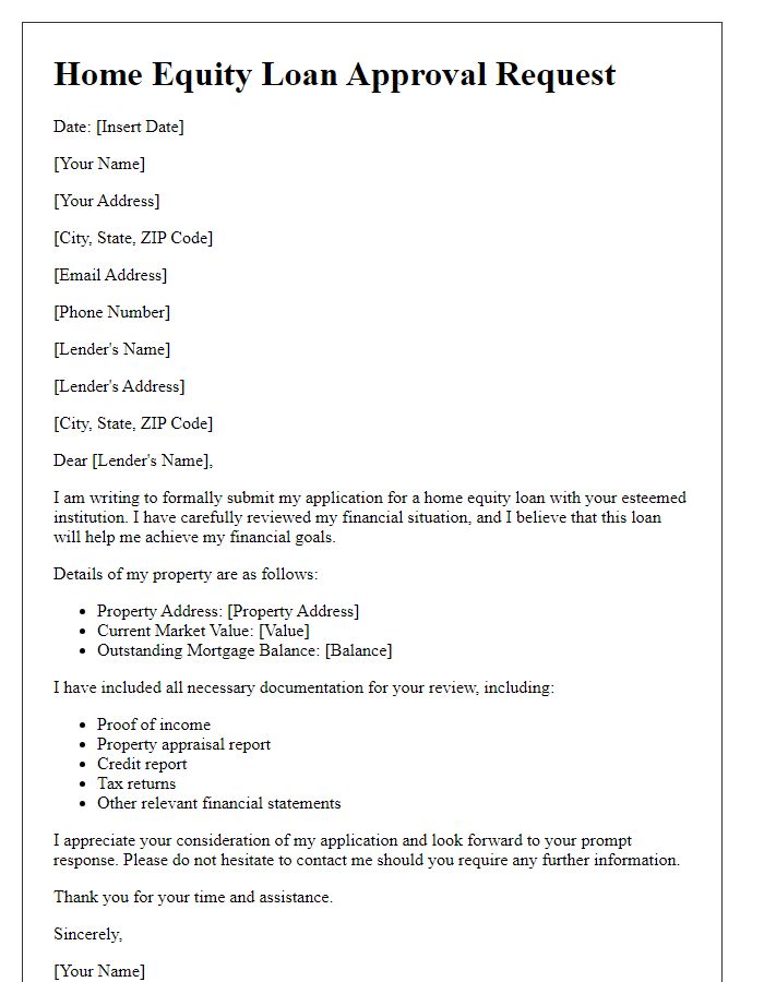 Letter template of submission for home equity loan approval