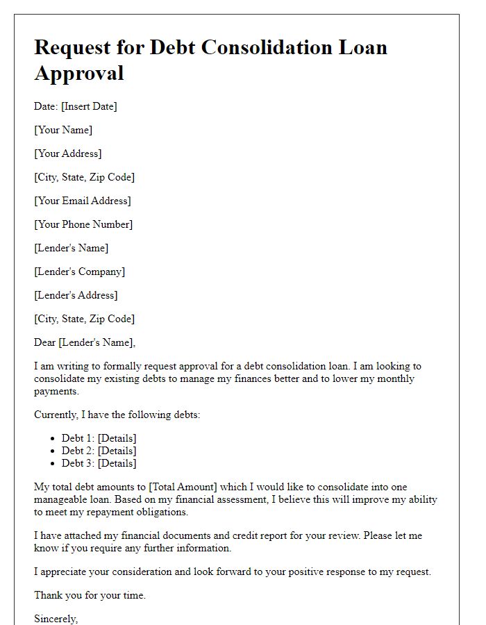 Letter template of request for debt consolidation loan approval