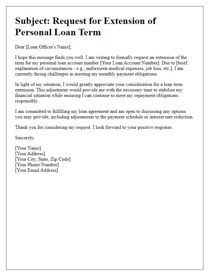 Letter template of appeal for personal loan term extension