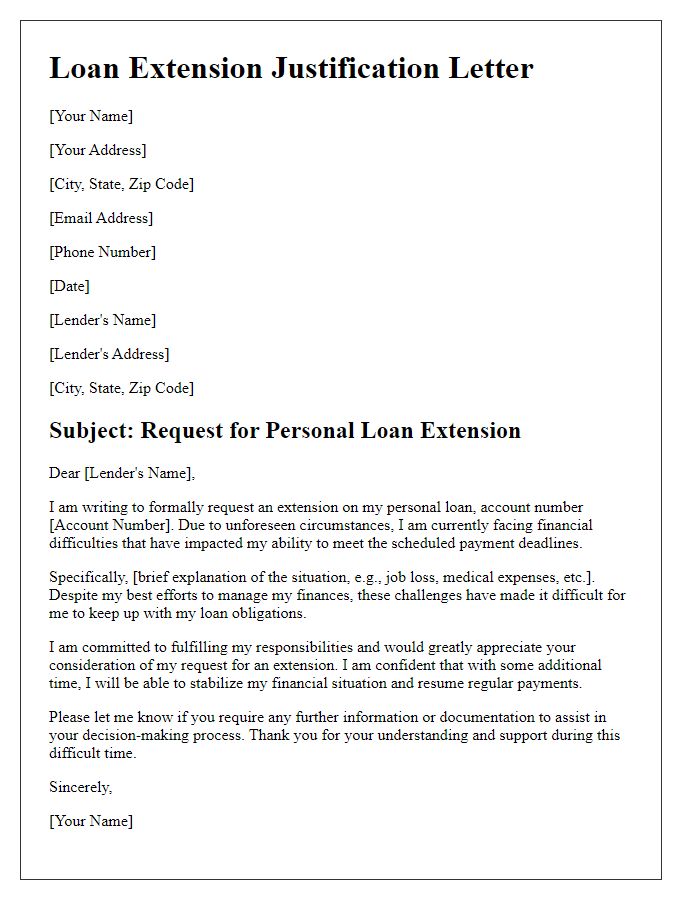 Letter template of justification for personal loan extension