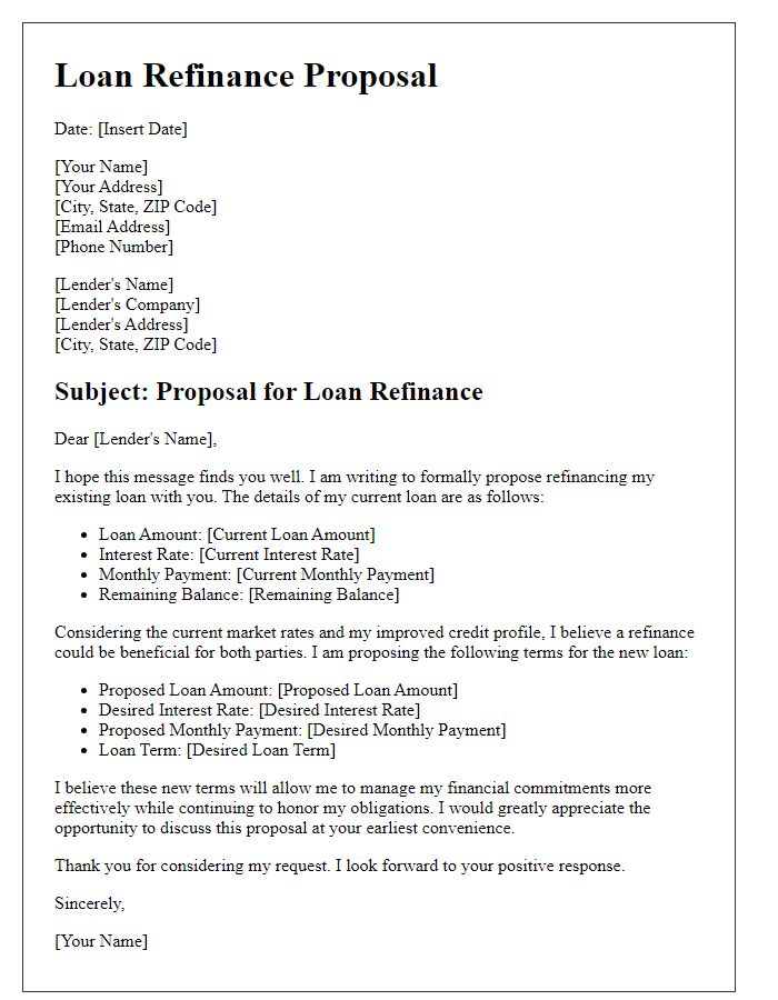 Letter template of loan refinance proposal