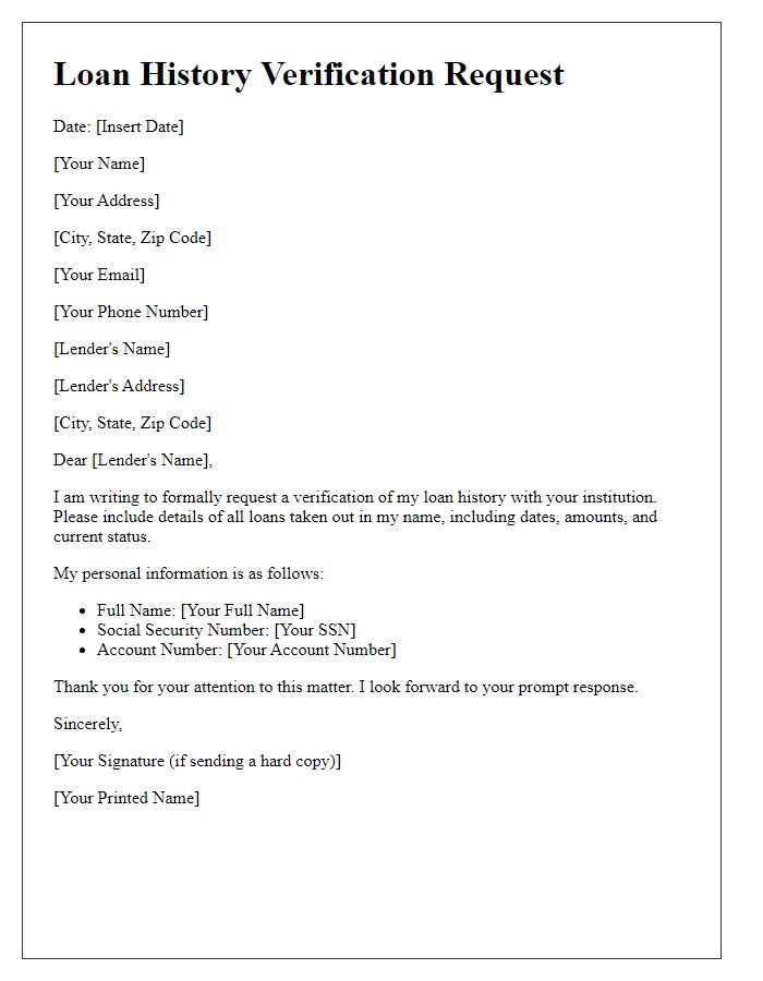 Letter template of loan history verification request