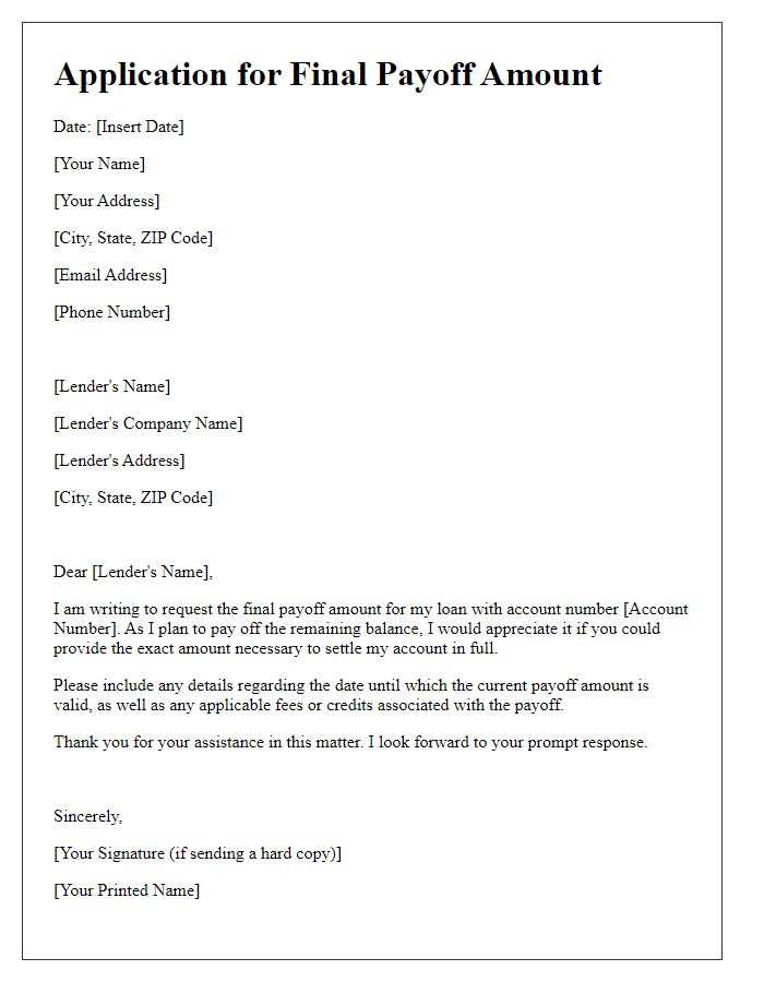 Letter template of application for final payoff amount