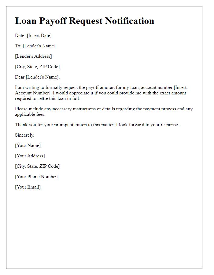 Letter template of notification of loan payoff request