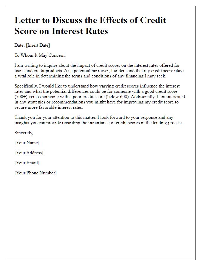 Letter template of credit score effects on interest rates