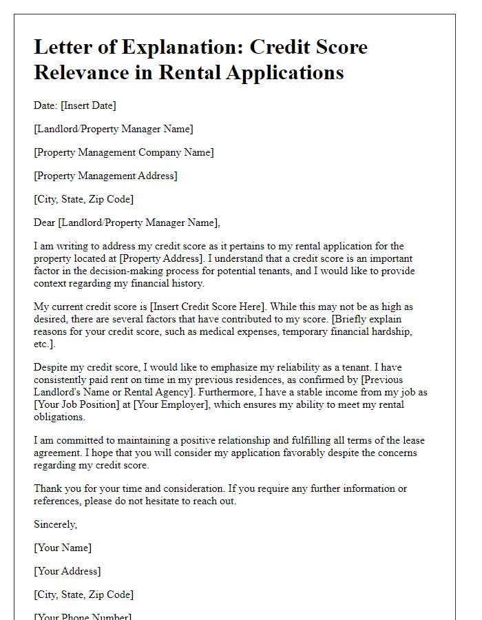 Letter template of credit score relevance in rental applications