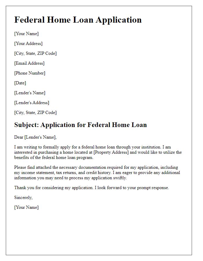 Letter template of federal home loan application.