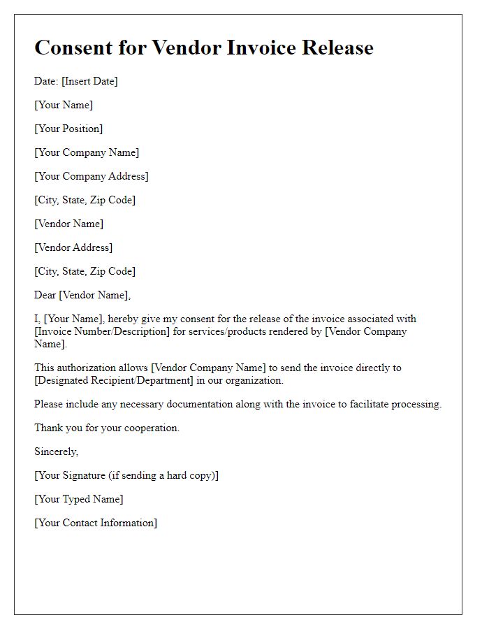 Letter template of consent for vendor invoice release