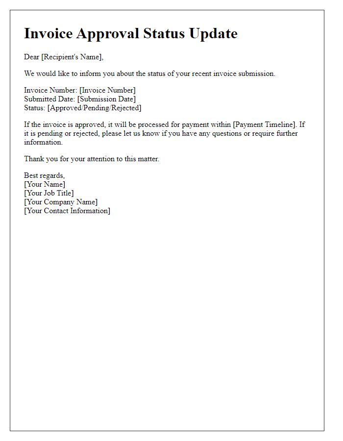 Letter template of invoice approval status update