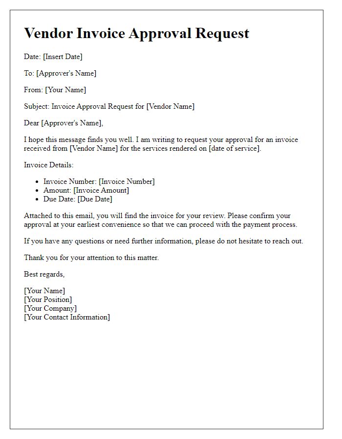 Letter template of vendor invoice approval request