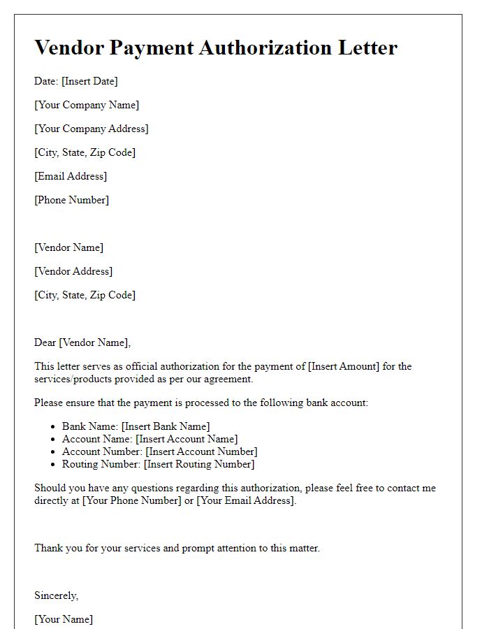 Letter template of vendor payment authorization letter