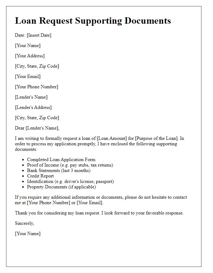 Letter template of supporting documents needed for loan request