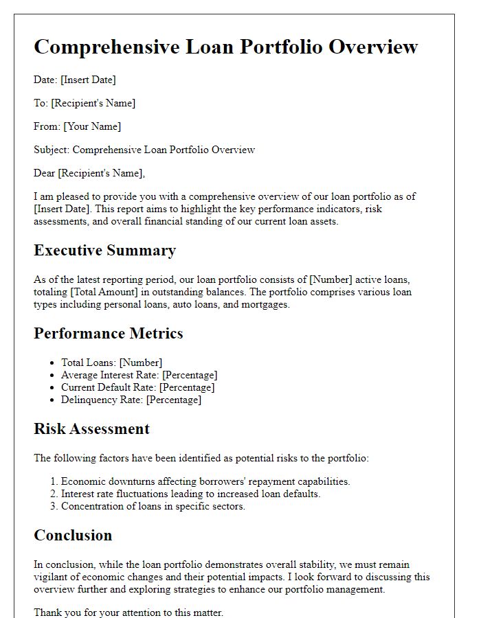 Letter template of comprehensive loan portfolio overview