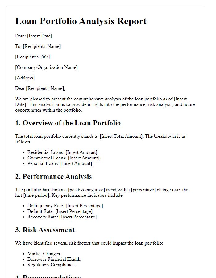 Letter template of extensive loan portfolio analysis