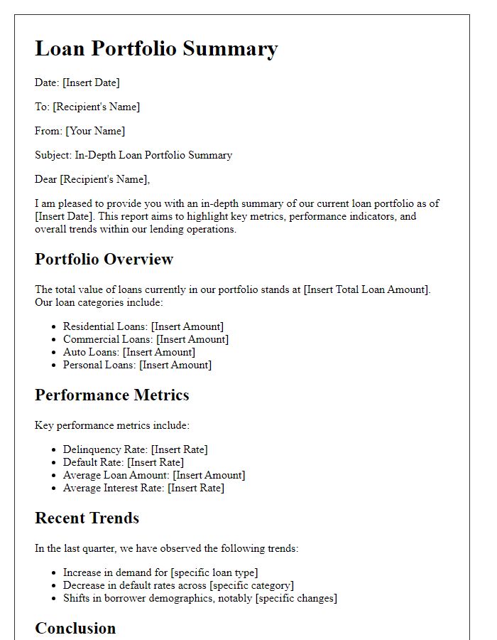 Letter template of in-depth loan portfolio summary