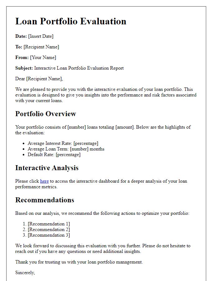 Letter template of interactive loan portfolio evaluation