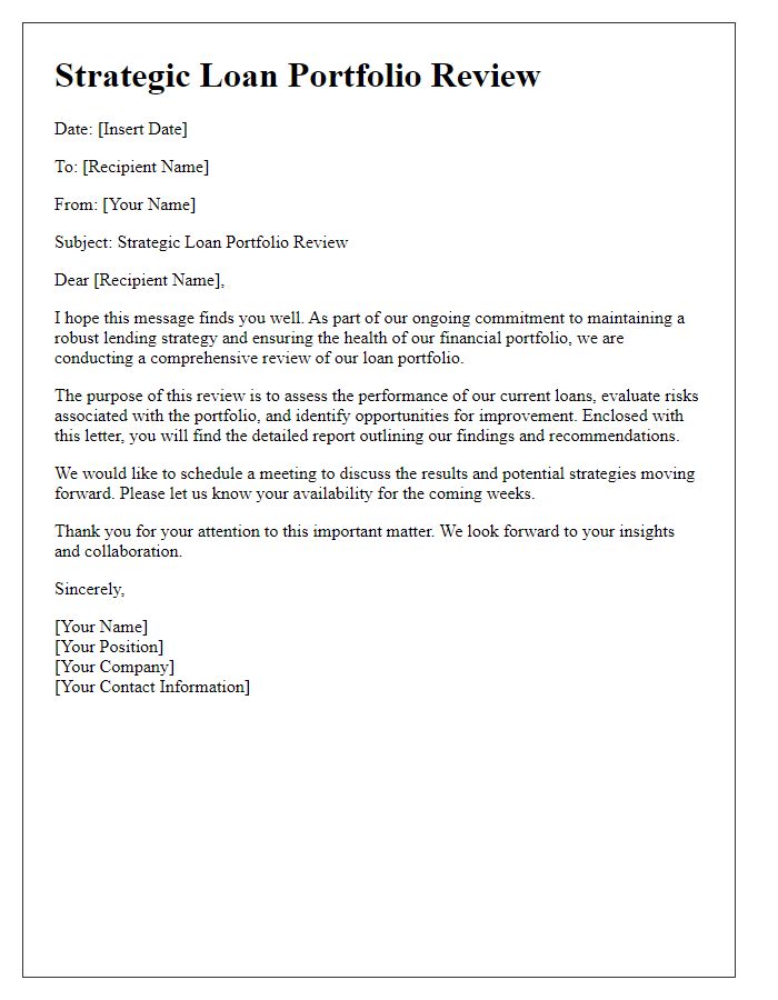 Letter template of strategic loan portfolio review