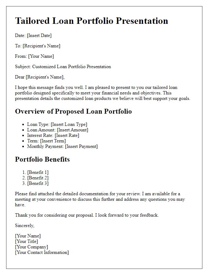 Letter template of tailored loan portfolio presentation