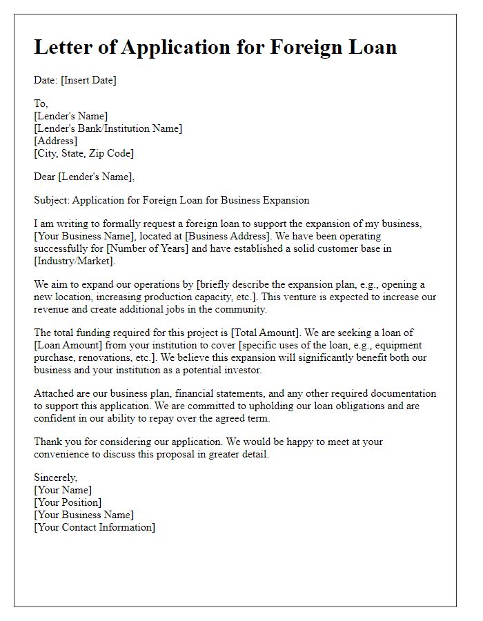 Letter template of foreign loan application for business expansion