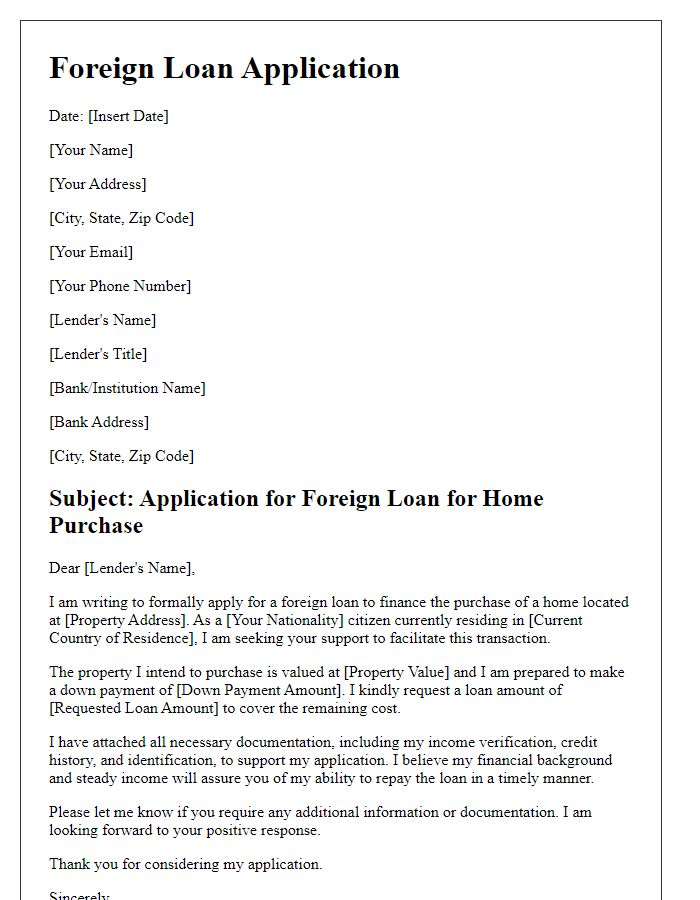 Letter template of foreign loan application for home purchase